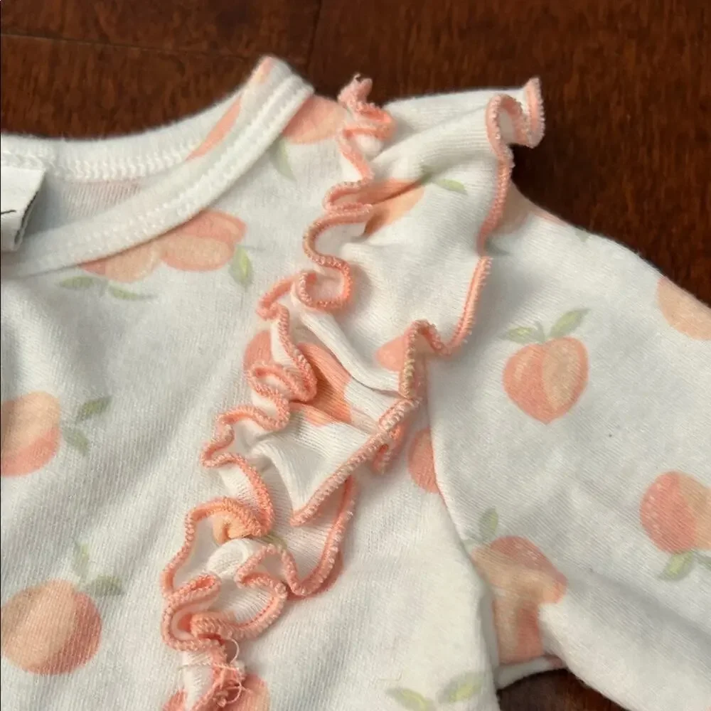 Nicole Miller Peach Print Kids Footie with Buttons and Ruffles, Size 3-6 Months